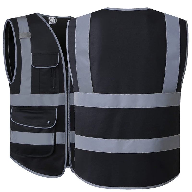HATAUNKI Class 2 Retro-Reflection Safety Vests 9 Pockets and Front Zipper ANSI/ISEA 107-2015 (Black-03, X-Large) - Image 4
